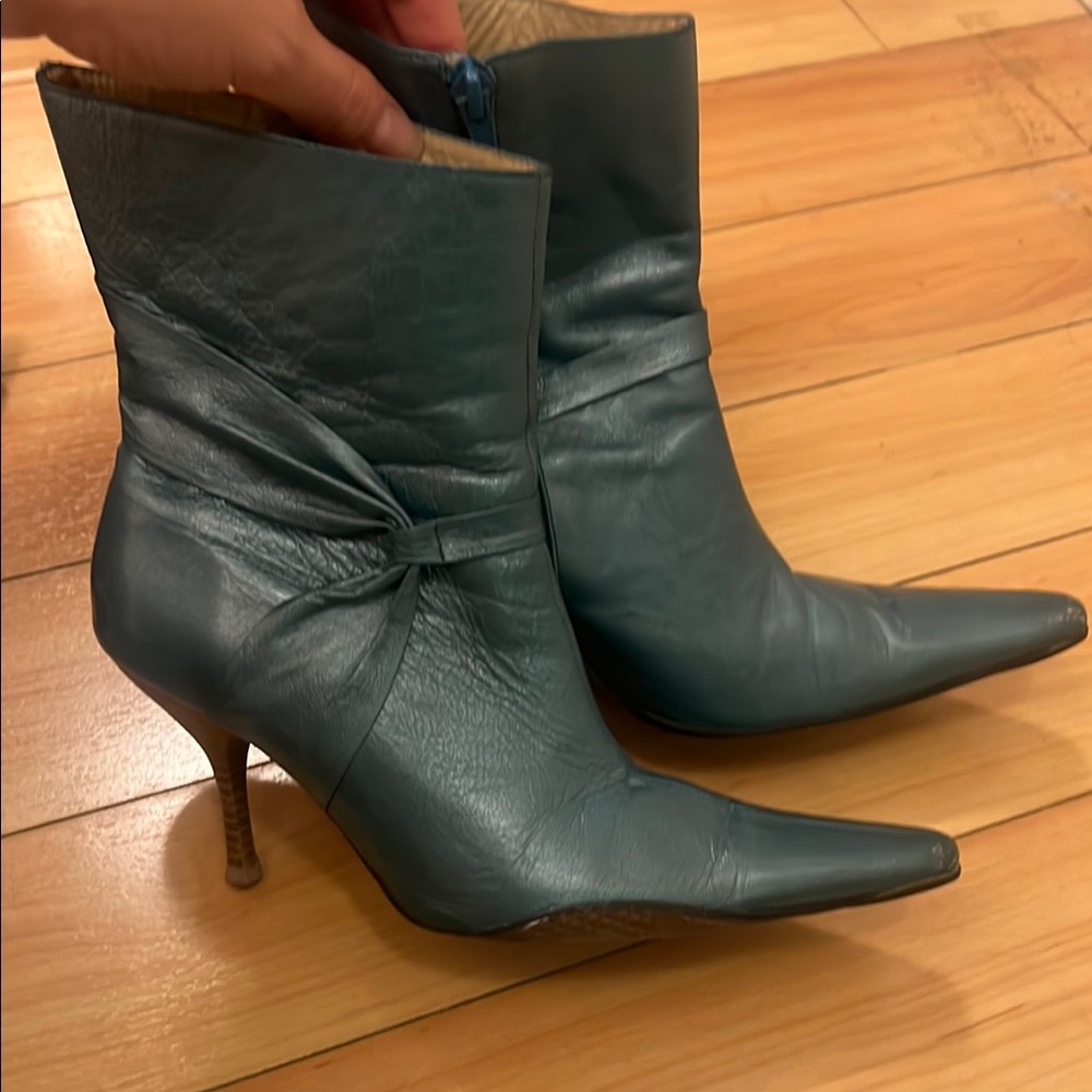 Elegant Blue Leather Ankle Boots
